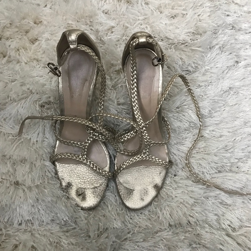 Strappy metallic heels
